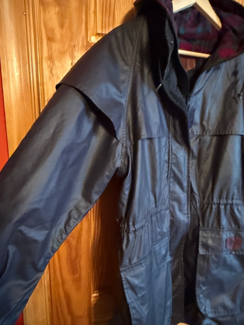 Vintage Woolrich Waxed Cotton Charcoal Hooded Trench Coat - Picture 6 of 13